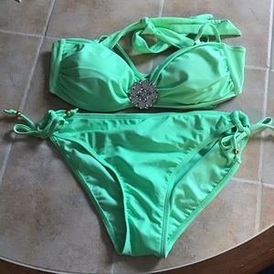 Curves green bikini bathing suit. M/L